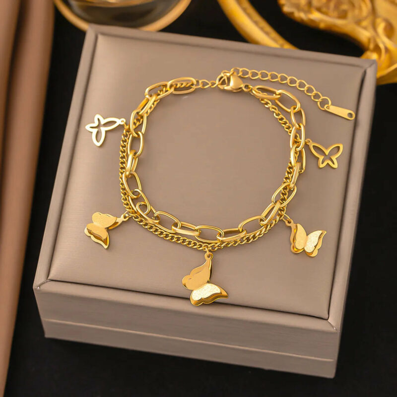 Exquisite Titanium Steel Gold-Plated Butterfly Bracelet - Image 2