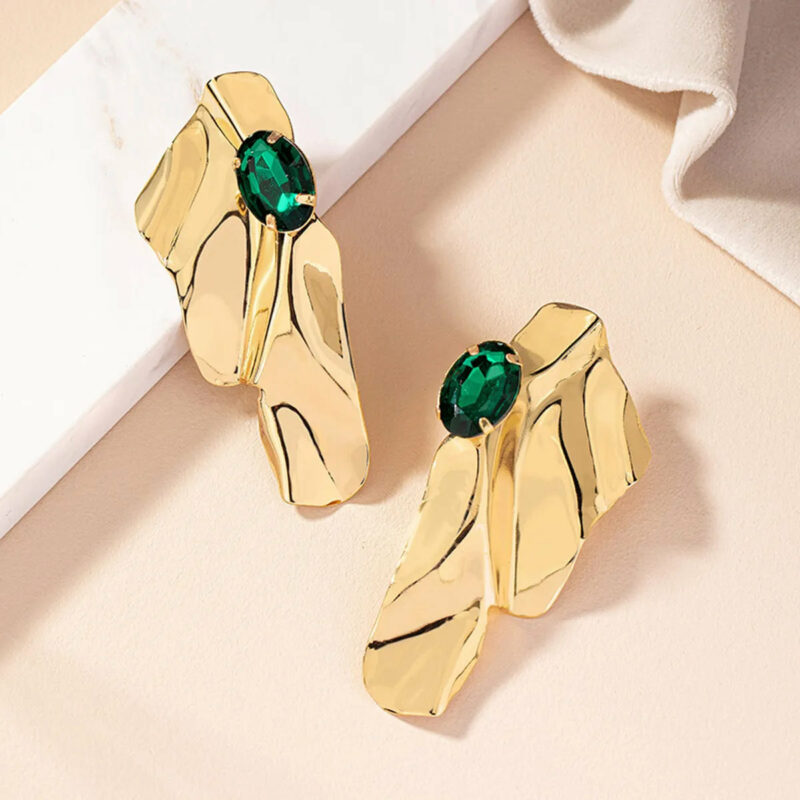 Gold Plated Abstract Evening Earrings - Image 2