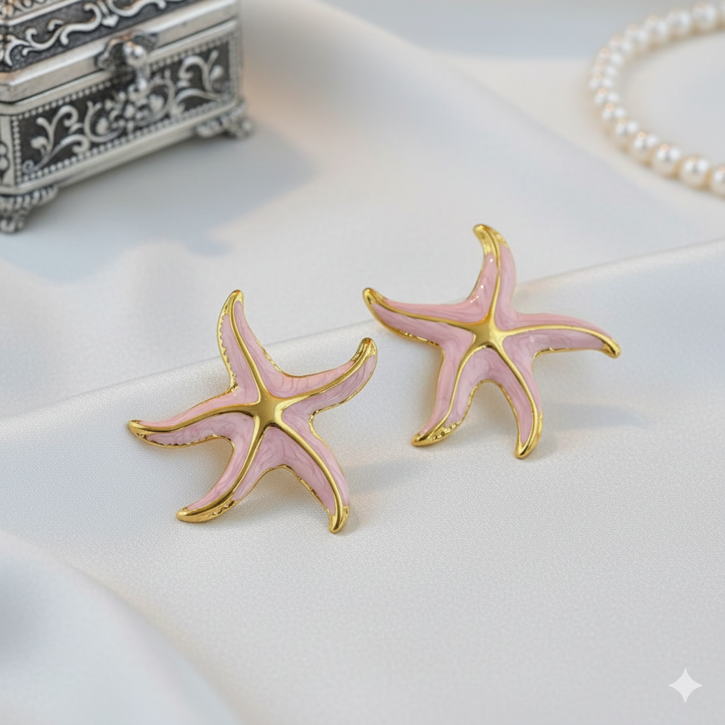 Pink Starfish Ocean Charm Earrings