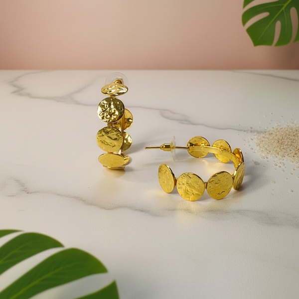 Golden Disc Circle Hoop Earrings