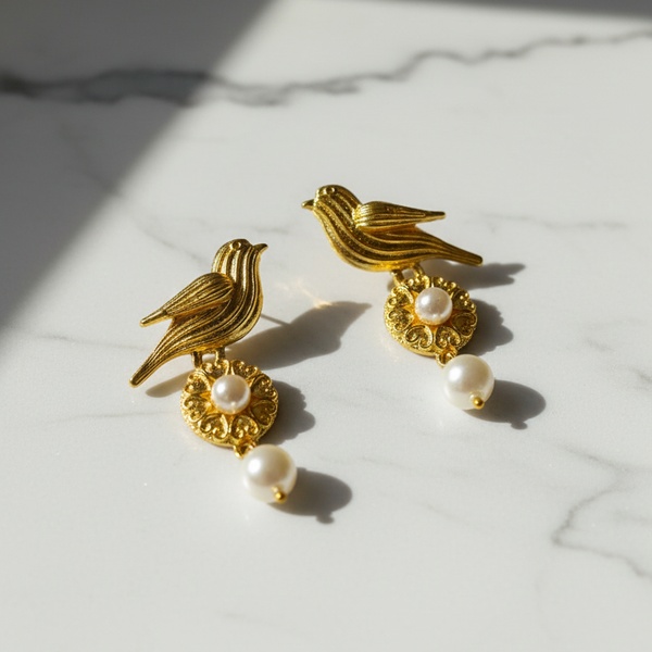 Graceful Songbird Pearl Drop Earrings