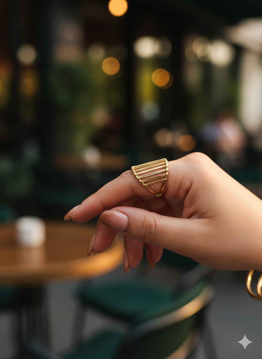 Golden Cascade Wide Band Ring - Image 4