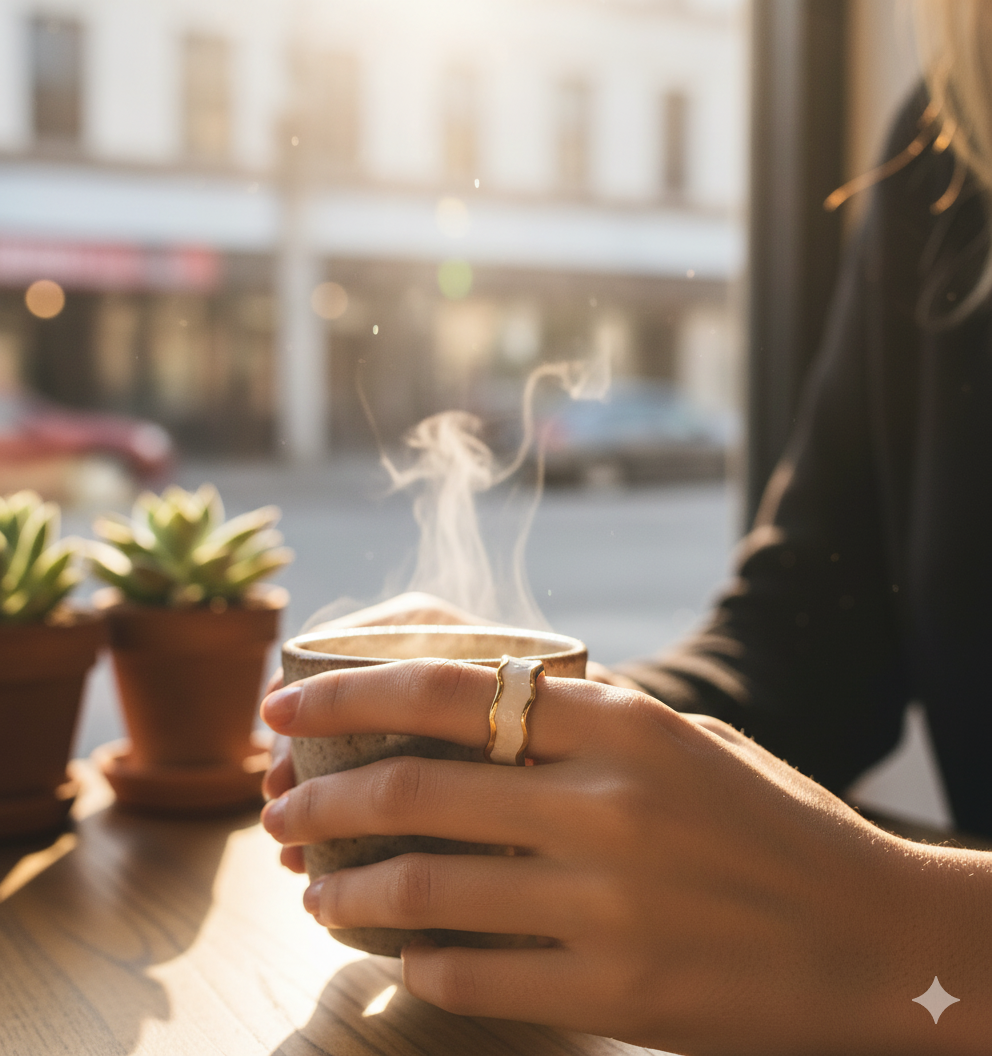 Golden Iridescent Wave Open Ring - Image 5