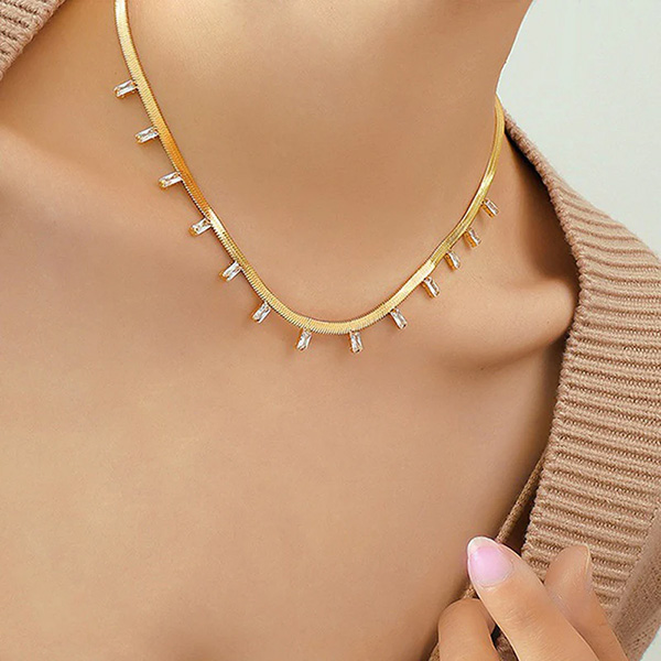 Studded Snake Chain in White - Image 4