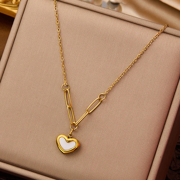 Link Chain White Heart Necklace
