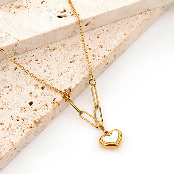 Link Chain White Heart Necklace - Image 2