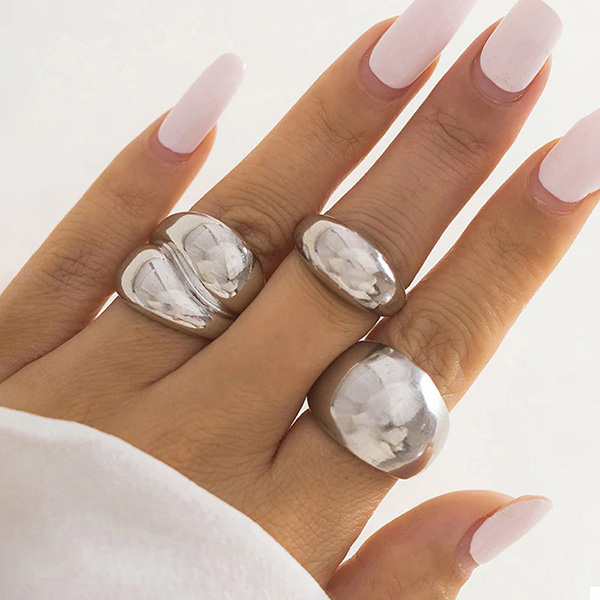 Chunky Rings Set of 3 Silver Ring - Image 2