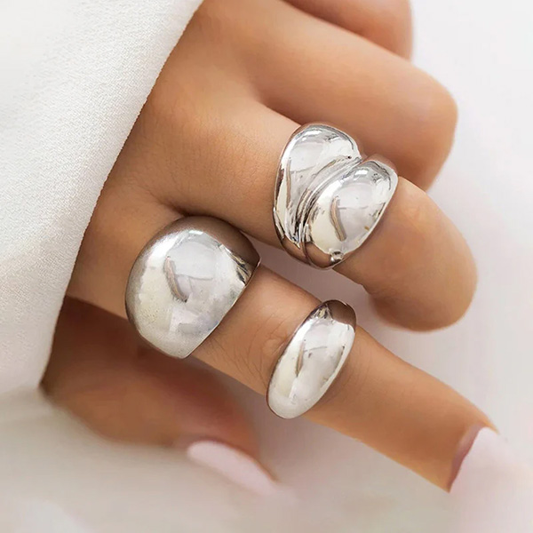 Chunky Rings Set of 3 Silver Ring - Image 4