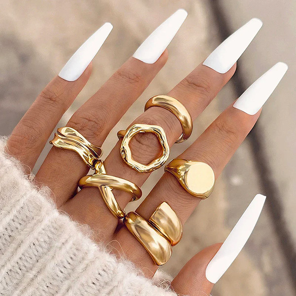 Chunky Rings Set of 6 Gold - Image 2