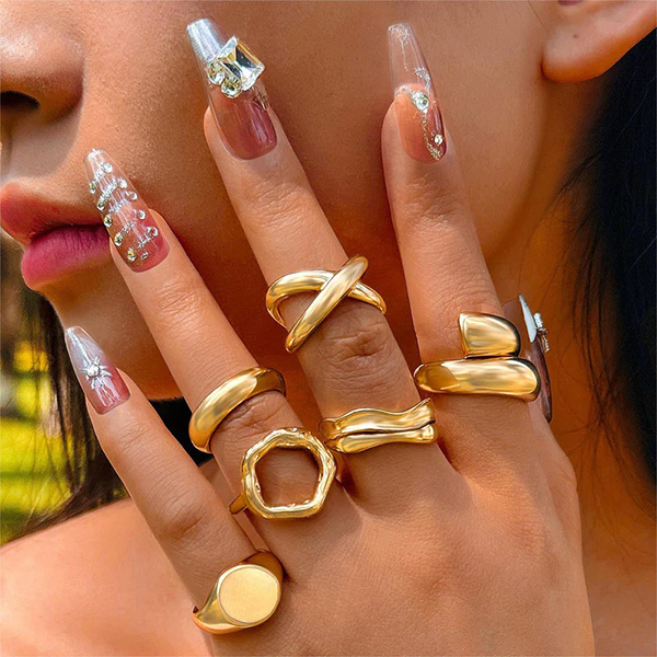 Chunky Rings Set of 6 Gold - Image 3