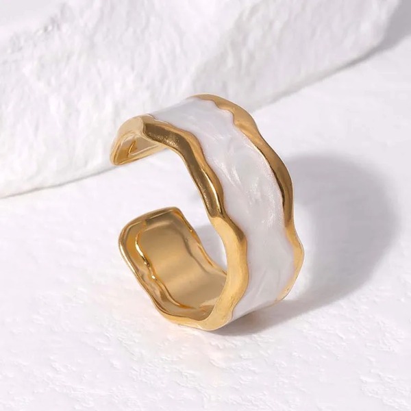 Golden Iridescent Wave Open Ring