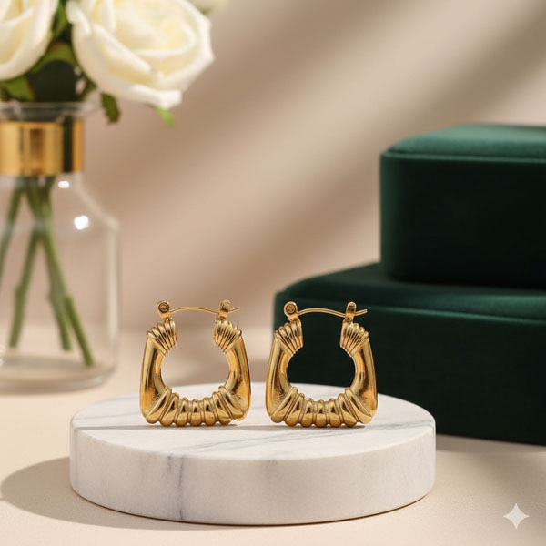 Bold Groove Sculpted Hoop Earrings - Image 2