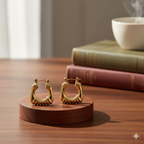 Bold Groove Sculpted Hoop Earrings - Image 4