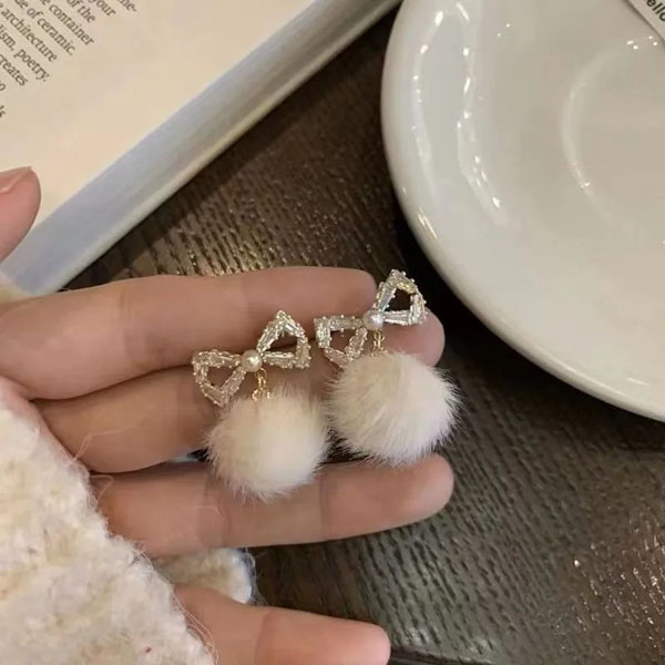Crystal Bow Plush Charm Earrings